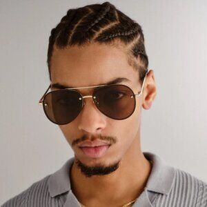 🕶️AIRE Mirzam Bright Gold Aviator Sunglasses Brown Lens Unisex Recycled NWT